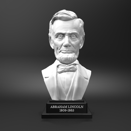 Bust of Abraham Lincoln on a black base with a gray background