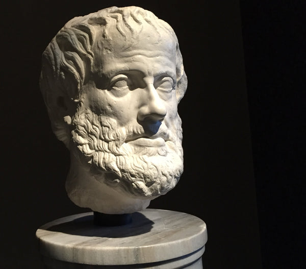 Marble bust of a classical philosopher Aristotle on a black background