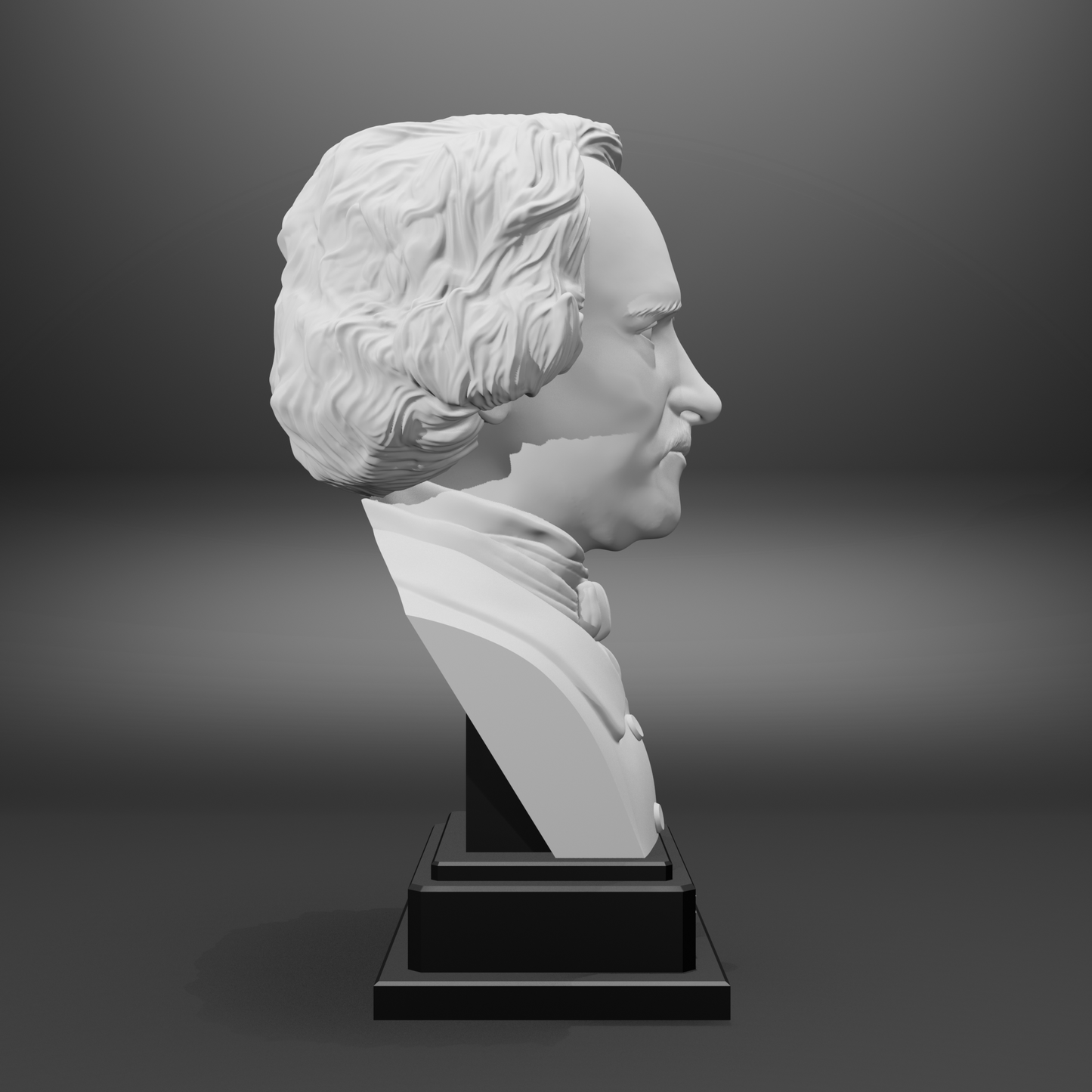 Bust sculpture on a gray background