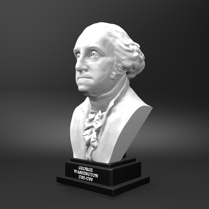 Bust of George Washington on a black base against a gray background