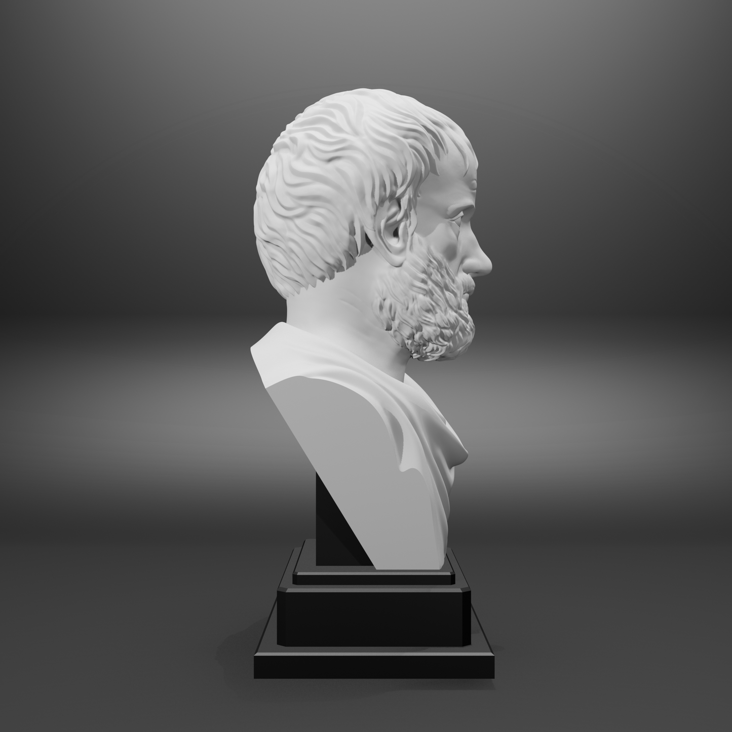 Bust of a classical figure on a gray background
