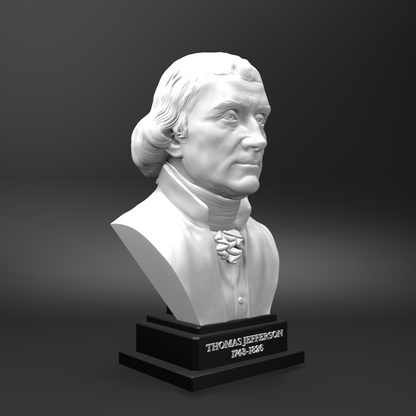 Bust of Thomas Jefferson on a black base against a dark background