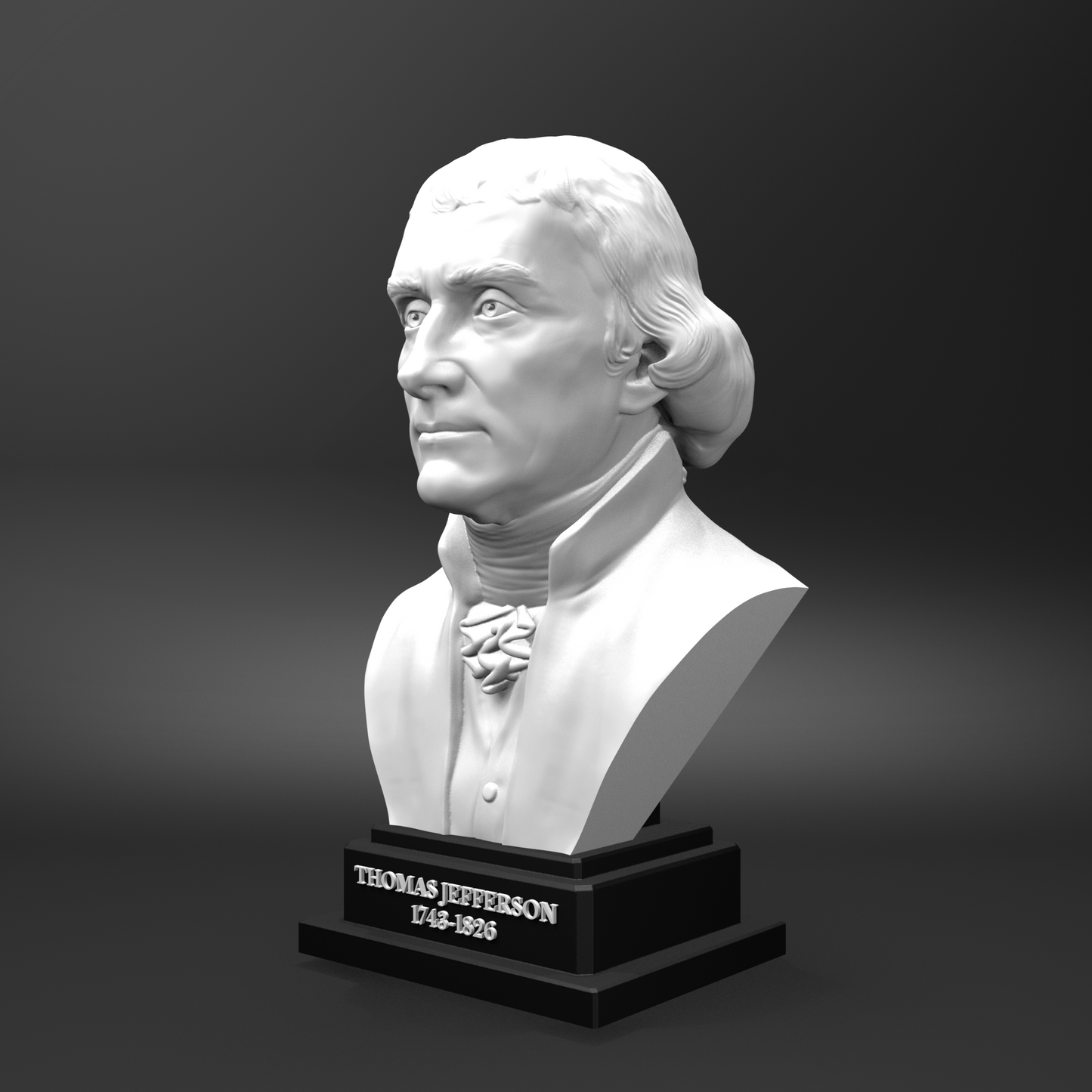 Bust of Thomas Jefferson on a dark gray background