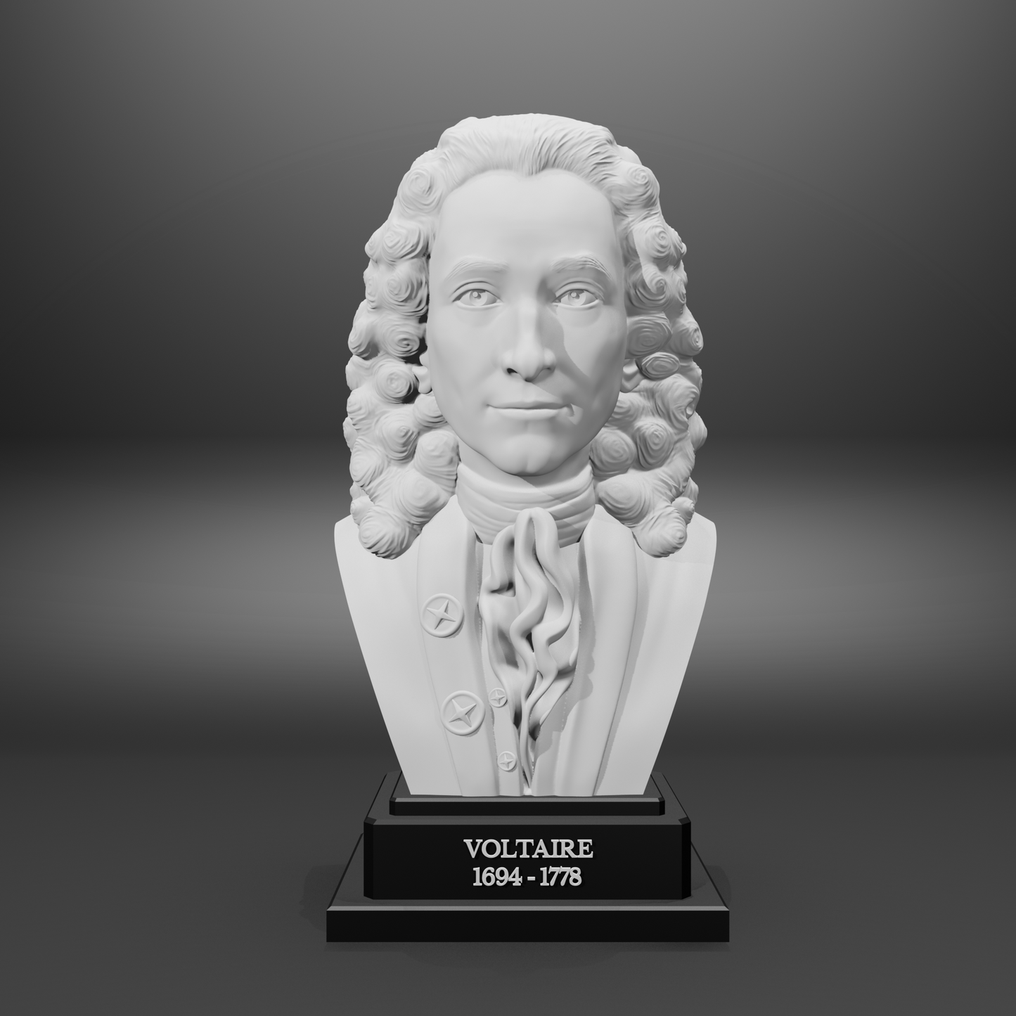 Bust of Voltaire on a gray background